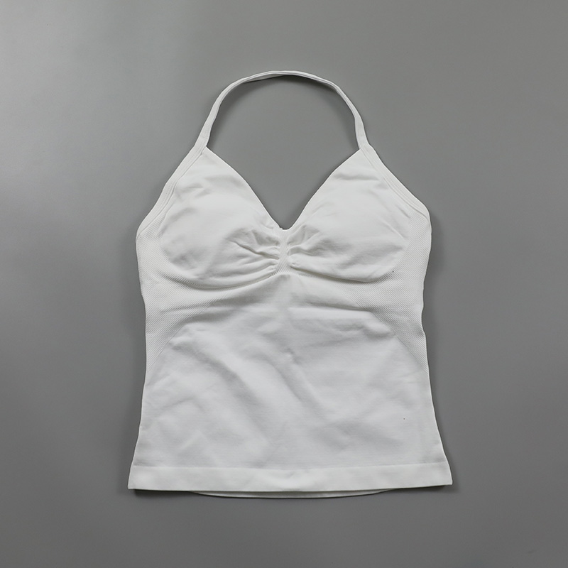 Impact Longline Strappy Top Women Seamless Yoga Tank Tops Ruched Backless Gym Clothes Workout Sleeveless Shirts With Buit In Bra: XS / WHITE