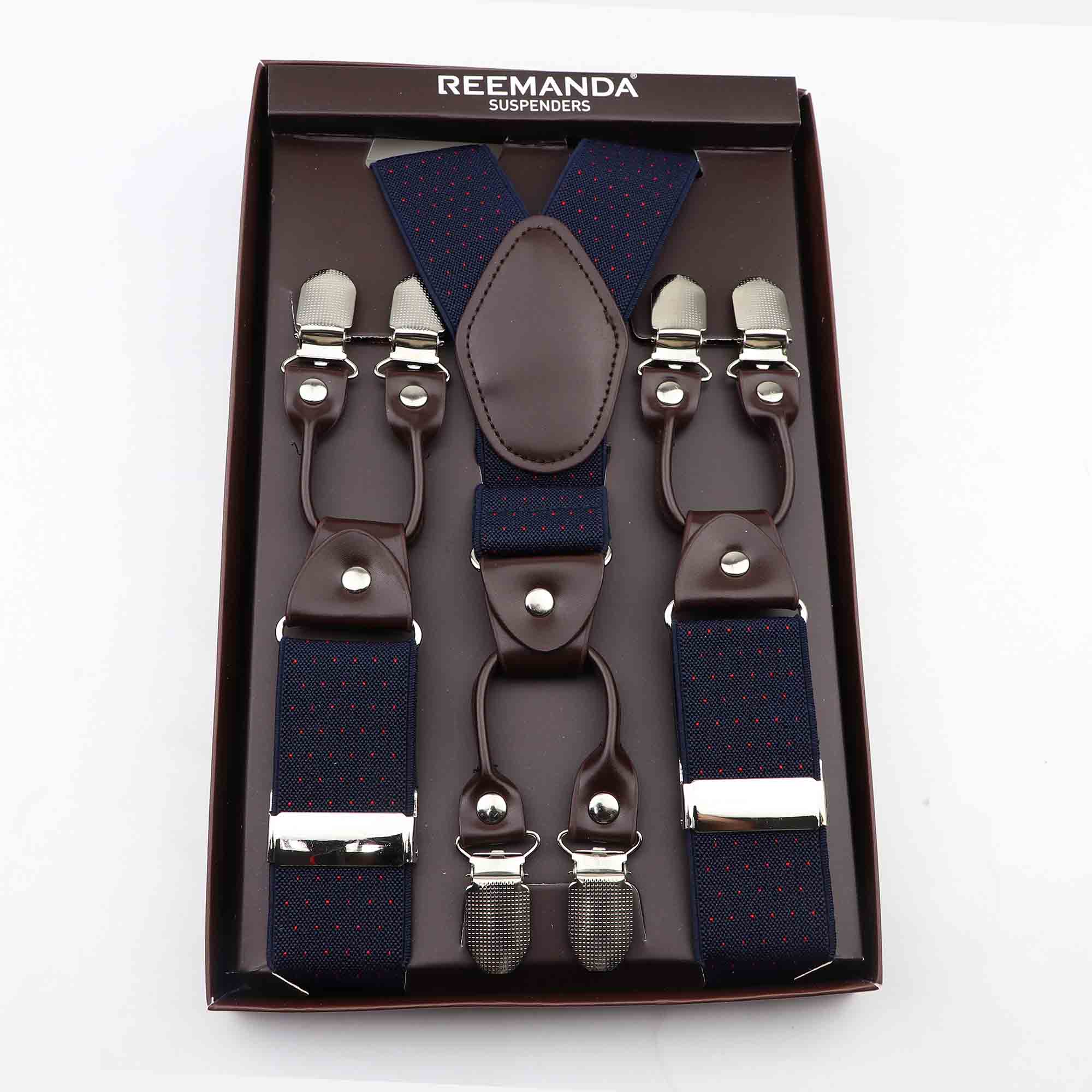 Caja de de tirantes de cuero negro, 6 Clips para tirantes, Vintage, informal, tirantes para pantalones