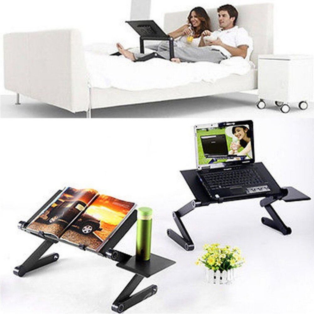 Laptop Bed Tray Bureau, Verstelbare Standaard Bedtafel, Opvouwbare Tafel met Opberglade Boekenplank en USB-poort, voor Bed Sofa Bank Eten Lezen Werken (Afmeting: 60×40cm