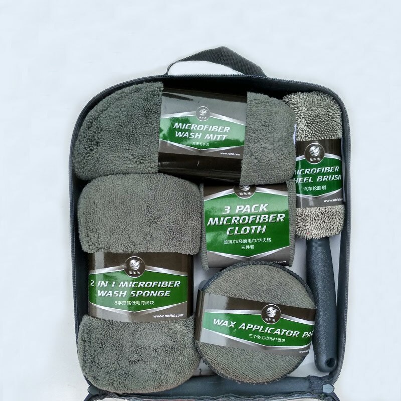 9pcs Juego herramienta de ventana vidrio auto película raspador lavado de autos Kit de limpieza Suministros Toalla de microfibra Detallado Cepillo de rueda de coche Cera Esponja Combinación de herramientas de limpieza