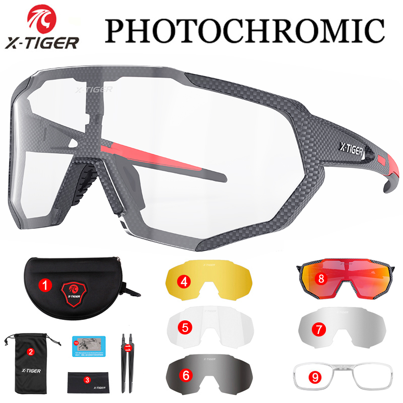 X-TIGER Photochromic Cycling Eyewear Myopia Frame UV400 Men Road Bike Glasses Summer MTB Bicycle Polarized Cycling Sunglasses: plum