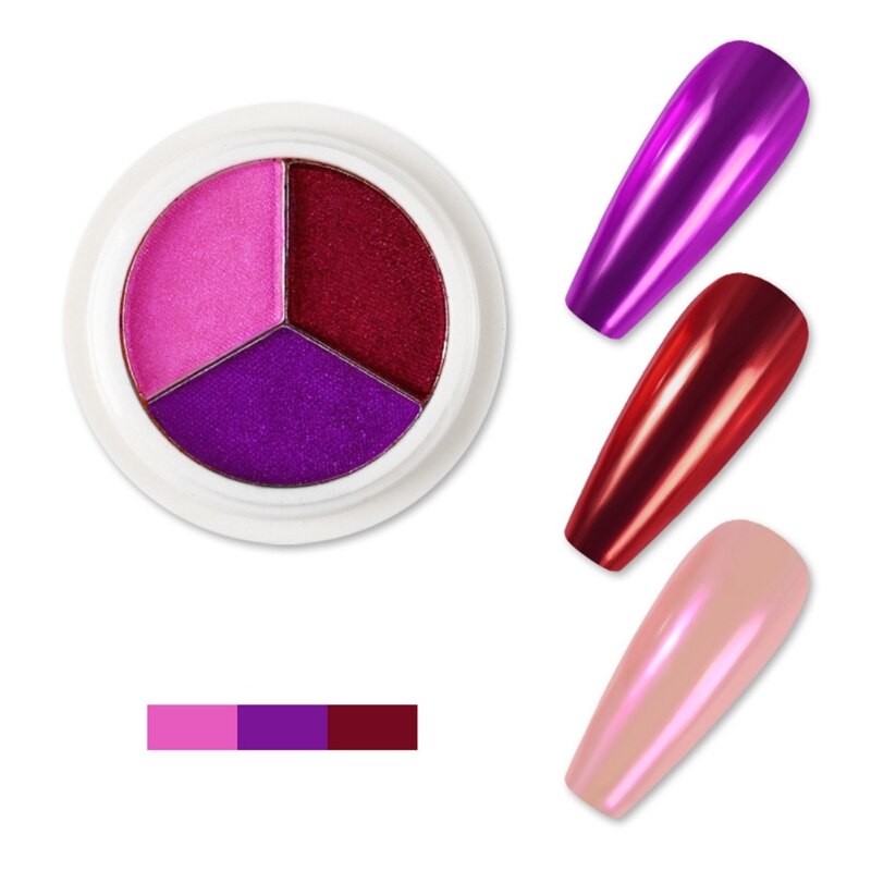 Polvo de espejo mágico de tres colores para manicura, polvo japonés Super brillante Aurora Powd: 1