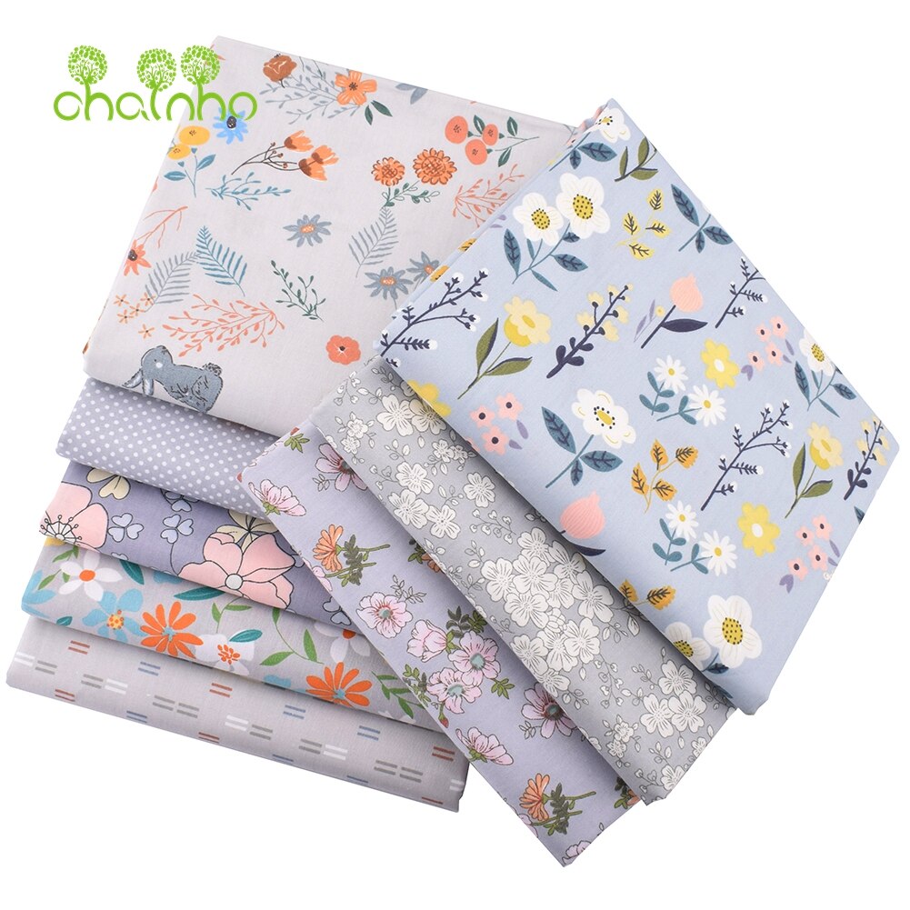 8 Stks/partij, Grijs Bloemen Serie, Gedrukt Twill Katoen Stof, Patchwork Kleding, diy Naaien En Quilten Materiaal Voor Baby & Kinderen, 40x50cm