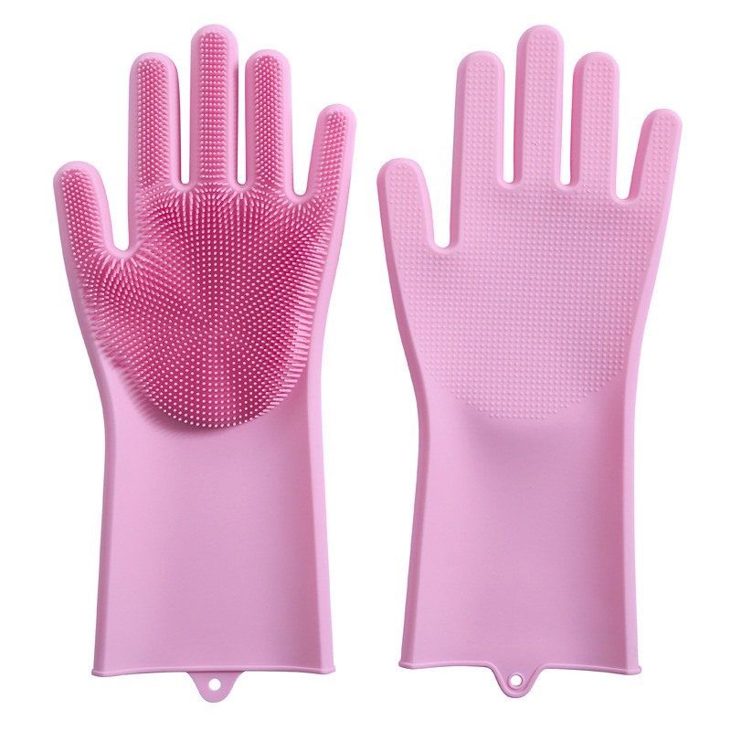 1 paire de gants de nettoyage de vaisselle magique en caoutchouc de Silicone gant de lavage de vaisselle pour ménage épurateur cuisine outil propre gommage: Rose