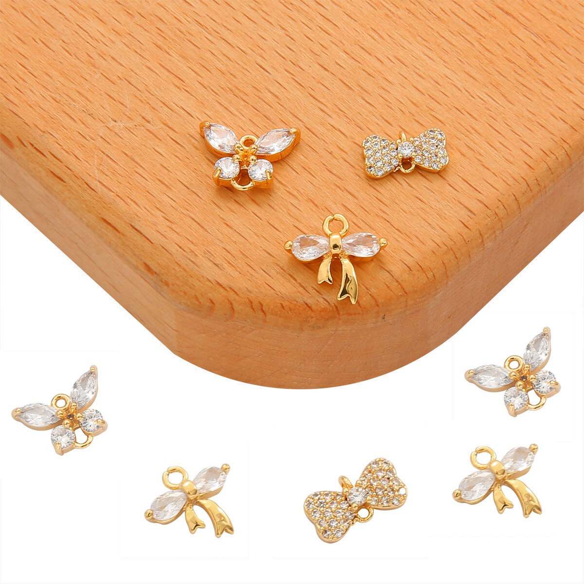 18K Gold Plated 10 12mm Copper Butterfly Shape with Zircon Charms Pendant For Necklace Accessories Findings For Jewelry Making