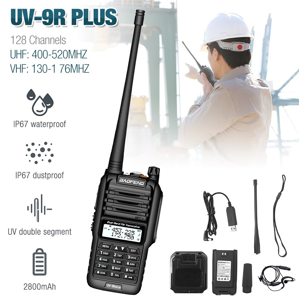 Til baofeng uv -9r plus 15w kraftfuld håndholdt transceiver med uhf vhf dual band walkie talkie skinke  ip67 vandtæt tovejs radio
