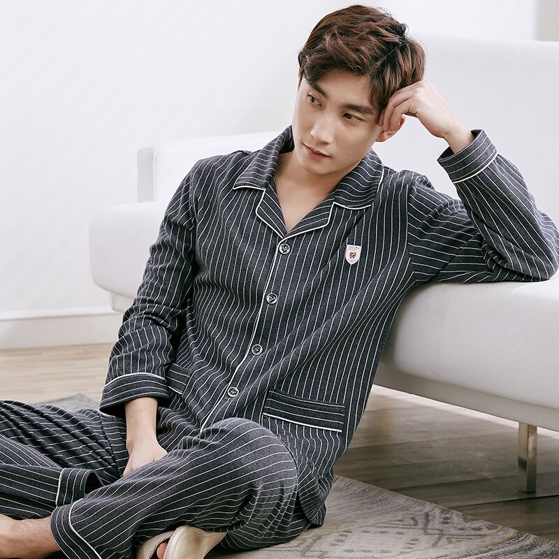 Pijamas de algodón 100% para invierno para hombre, ropa de dormir a rayas, ropa de casa para hombre, Pijamas de talla grande, Pijamas de algodón, pijama Heren