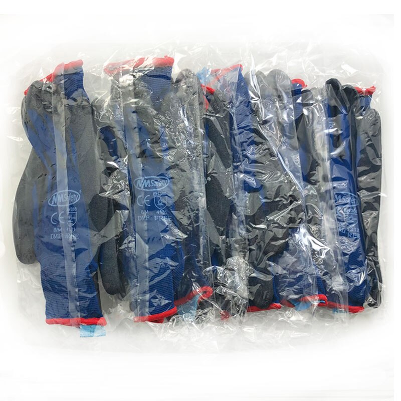 24Pieces/12 Pairs Nylon PU Nitrile Rubber Palm Coated Safety Glove CE 4131X Mechanic Protective Working Gloves