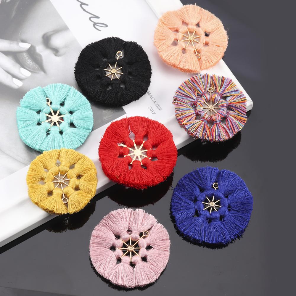 5Pcs/lot Alloy Tassels Charms Pendant Earring 8 Colors Round Pendant Necklace Findings for DIY Jewelry Making Accessories