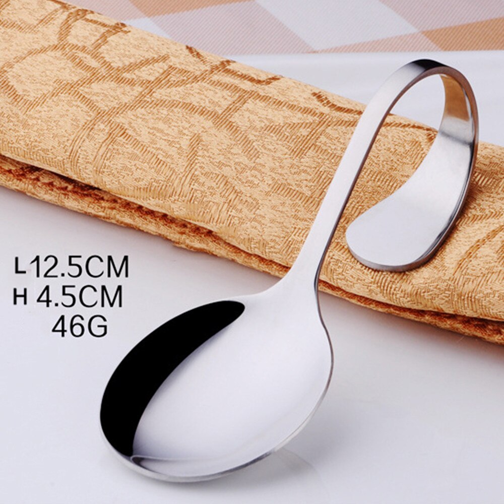 Cuchara de mango curvo de acero inoxidable con gancho para colgar en la pared tenedor ensalada redonda helado cuchara de postre accesorios de cocina: C