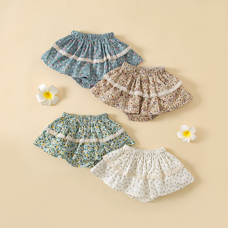 2227a Koreaanse Meisje Rok 2022 Zomer Baby Bloemen Rok Lotusblad Kant Brood Broek Bloemen Taart Rok Leuke Lantaarn shorts