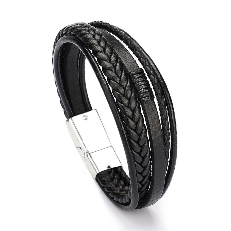 Bracciali da uomo In pelle intrecciata bracciale Heren In colore marrone nero con bracciale magnetico elegante per uomo braccialetto con ciondolo regalo: KR1084-1