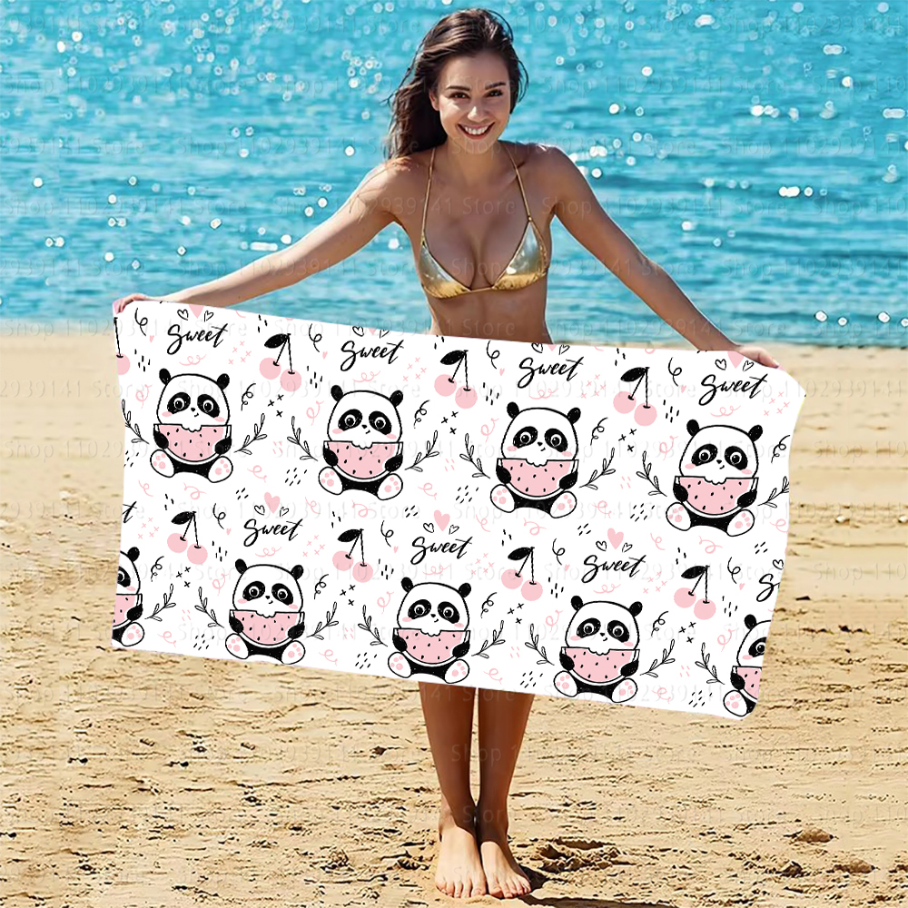 Panda syö vesimelonia söpö kuvio rantapyyhe nopeasti kuivuva pyyhe matkapyyhe urheilupyyhe rantapyyhe hiekkaa kestävä pehmeä kevyt pyyhe