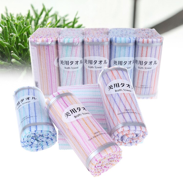Toalla de baño coreana, Toalla de baño exfoliante, larga, limpia, viscosa, Toalla de baño: stripe