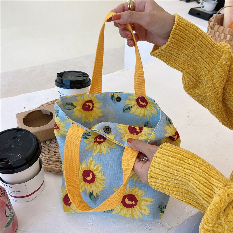 Original Korean Canvas Lunch Bag Lunch Box Hand Bag Cotton Linen Cloth Handbag Small Compact Large Capacity Mommy Bag