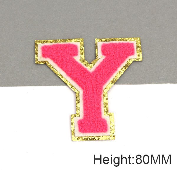 Parche con letras bordadas de rosas grandes de 80MM para ropa, parches de chenilla con lentejuelas doradas, apliques para planchar, camiseta con nombre DIY, pantalones vaqueros: Plata