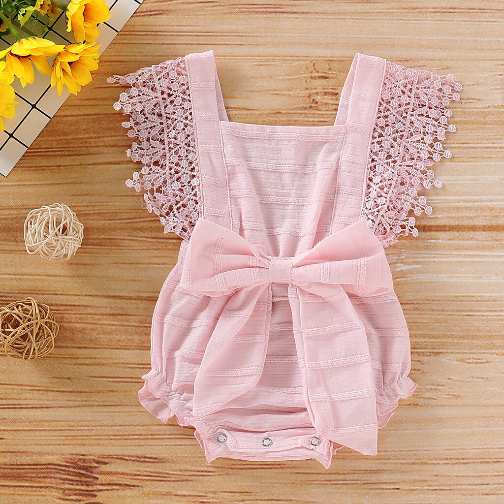 Del bambino Vestiti Della Ragazza 0-18M Body E Tutine Vestiti Per Ragazze Infante Appena Nato Del Bambino Della Ragazza del Ragazzo Solido Dell'arco Del Merletto Vestiti Del Pagliaccetto Della Tuta abiti: Pink / 12-18M