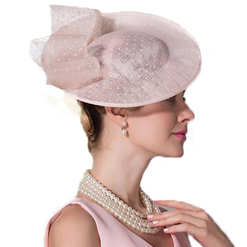 Sombrero de pastillero de lino rosa para mujer, sombreros de boda real, vestido Derby Sinamay, sombreros de cóctel