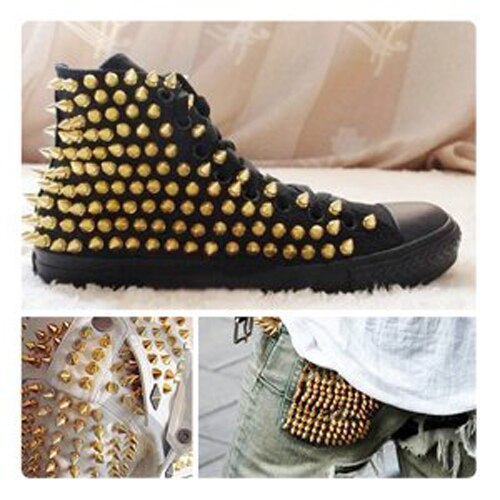 Praktische Szd 9.5Mm 100Pcs Screwback Gold Cone Spikes Studs Leathercraft Diy Punk Spots Bullet