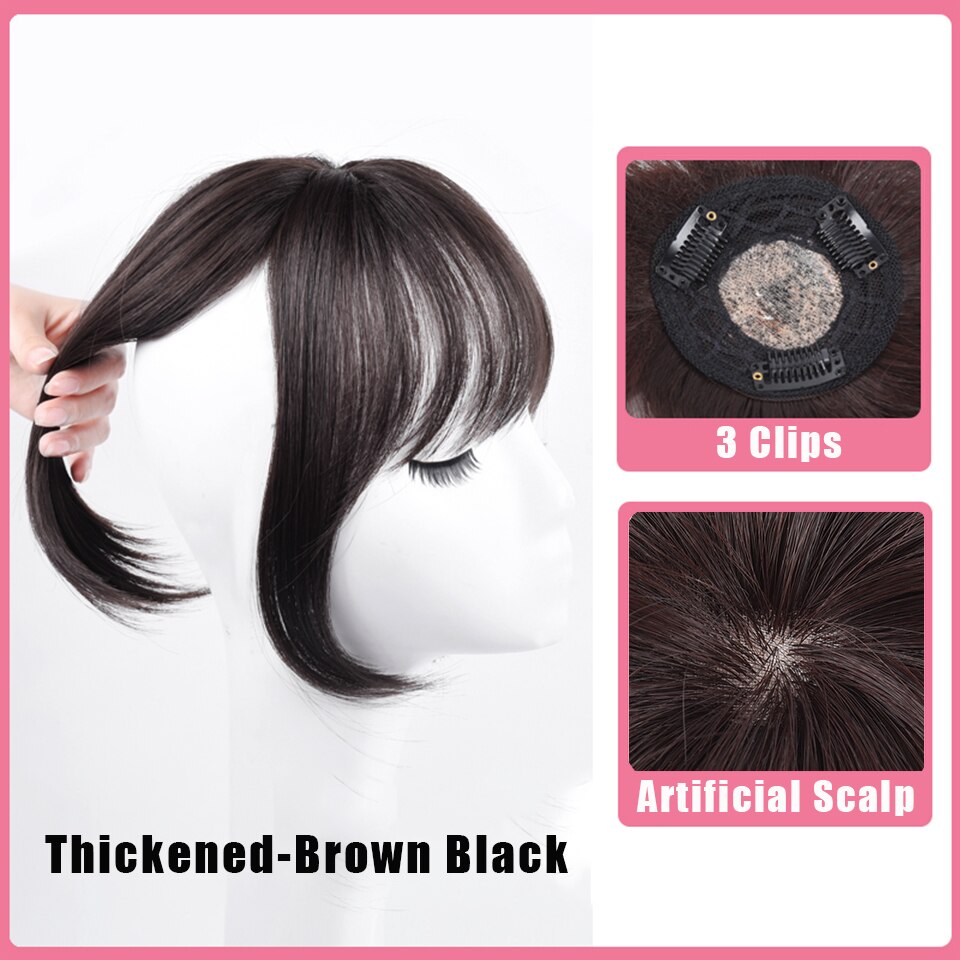Buqi clip on otsatukka hiuslisäkkeet naisille suora siisti otsatukka ruskea klipsi hiustenpidennyksissä synteettiset topper otsatukka klipsit: Bf05-4
