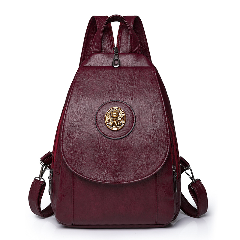 Zachte leren rugzak voor dames, modieuze kleine rugzak, borsttas, retro casual, multifunctionele schoudertas.: Rood