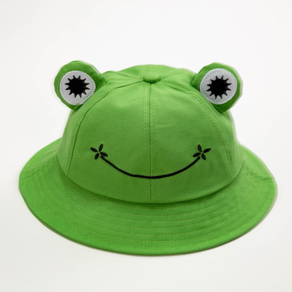 Cute Frog Hat Letter Bucket Hats Women Cover Fisherman Cap Hat for Adult Women Sunscreen Summer Outing Hat: Green / L