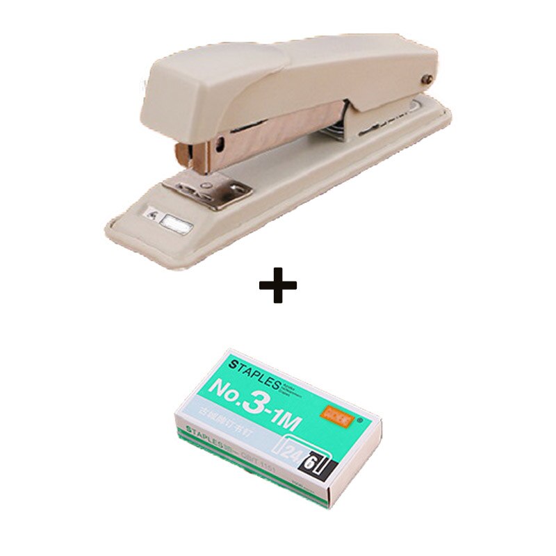 Grapadora portátil de Metal NO.0207, grapadora portátil duradera, papelería escolar, suministros de encuadernación para oficina, grapas con 1000 Uds.: Blanco