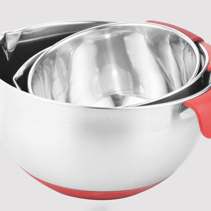 Silicone handle stainless steel non-slip scale mixing bowl salad bowl