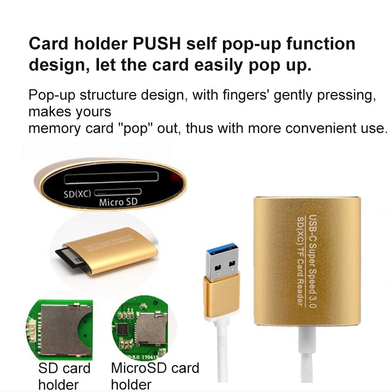 USB-C 3.0 High-speed Card Reader Aluminum Alloy Type-C 9Pin OTG Mobile Phone / Computer Universal Supporting SD / TF Memory Card