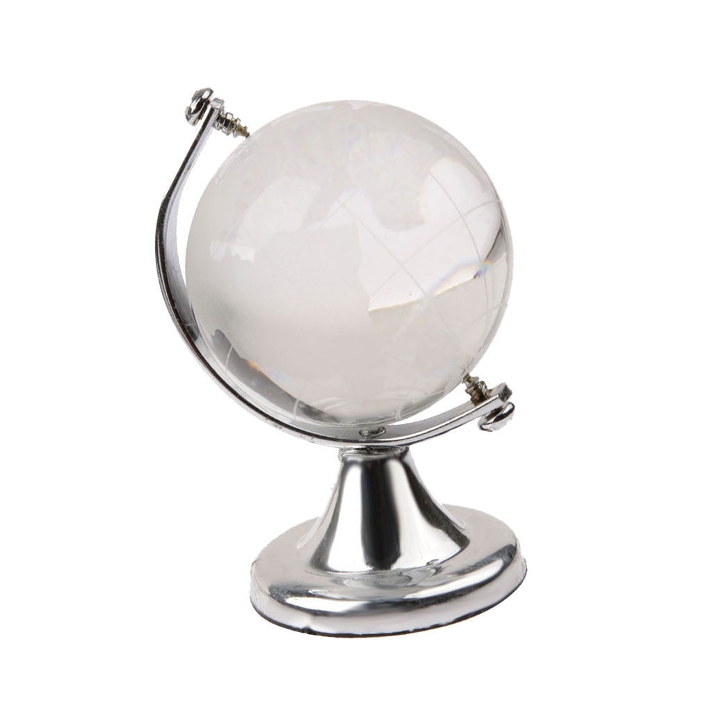 Fengshui decor Vaastu Paperweight Crystal Ball Silver w Stand Crystal Globe