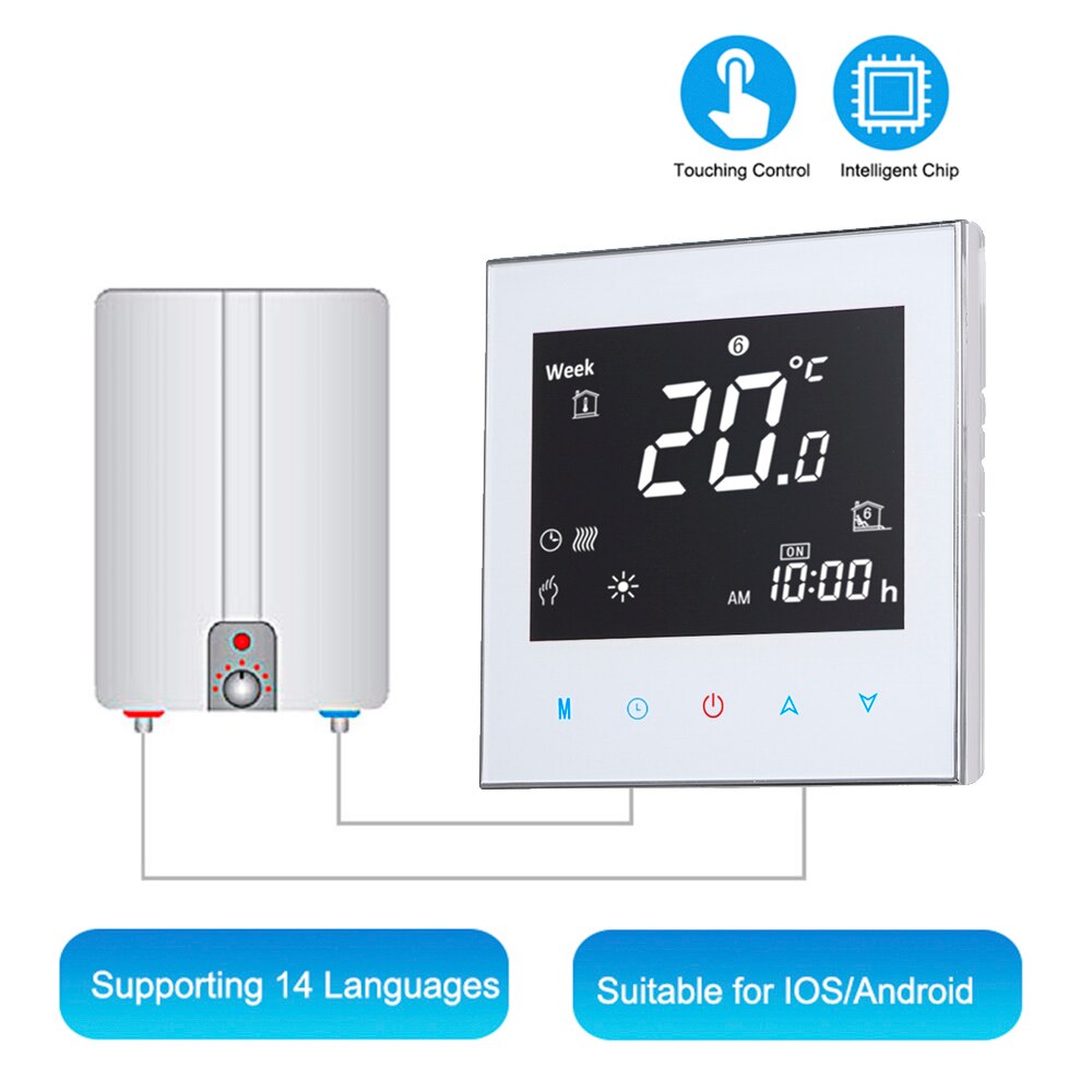 Thermostats Digital Water/Gas Boiler Heating Thermostat WiFi Voice Control Touch screen Home Room Temperature Controller: white no wifi