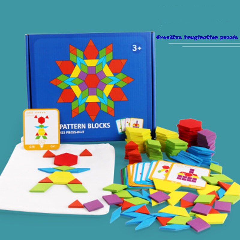 155 Pcs Puzzel Educatief Speelgoed Voor Kinderen Creatieve Spelletjes Puzzel Kinderen Ontwikkelen Houten Geometrische Vorm Tangram Kle