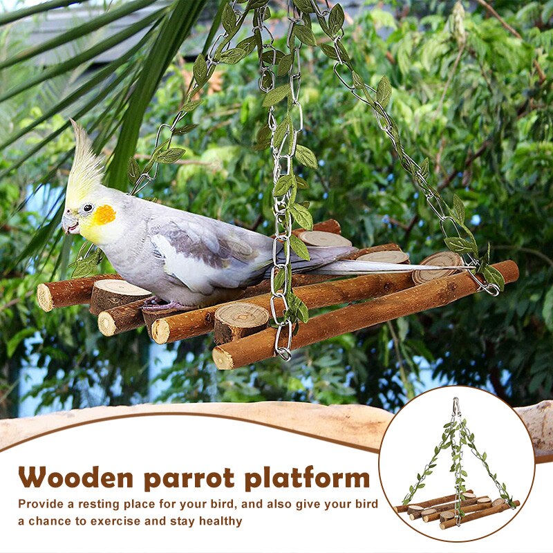 Papagaio pássaro ramo natural outono chocalho com madeira pequena gaiola animal pendurado cama brinquedo suprimentos para animais de estimação ju8