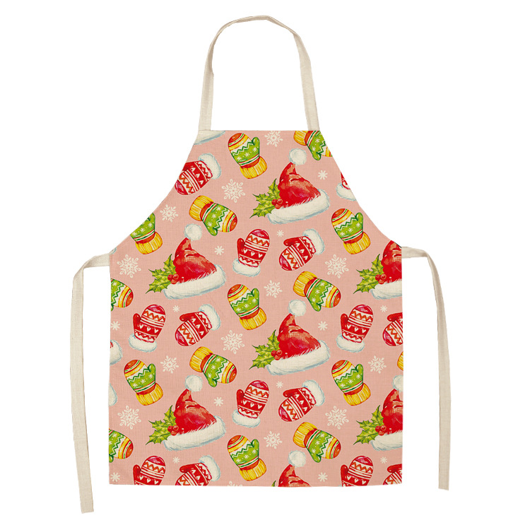 Christmas Printed Women Kitchen Aprons Waterproof Cooking oil-proof Cotton Linen Antifouling Chef Apron man kid aprons: XS（old） / Pink