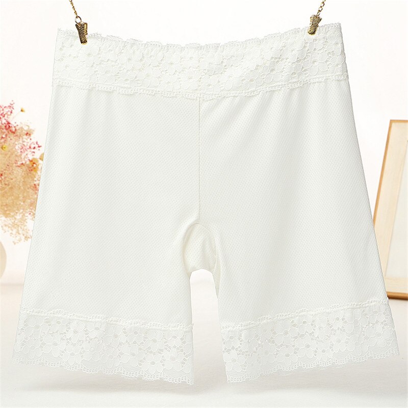 Pantalones cortos de seguridad para mujer, ropa interior antirozaduras de alta elasticidad, bragas sin costuras de encaje de talla grande, ropa interior transpirable: white / L 45-70kg