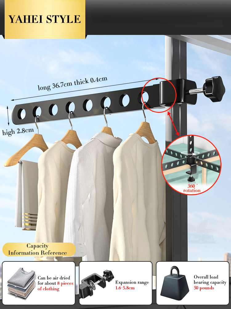 Perchero plegable negro para ropa, perchas para colgar en la pared, tendedero, ahorro de espacio, organización de ropa de aluminio FR3032: Negro