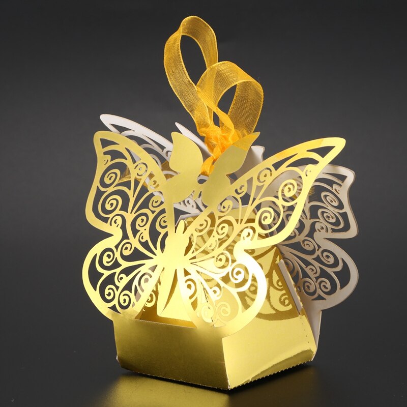 50 Stuks Vlinder Bruiloft Gunst Doos Snoep Box Geschenkdoos Bruiloft Gunsten Event Party Benodigdheden Bruiloft Decoratie (Golden)