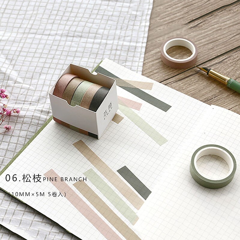 5pcs /set Adhesive Masking Scrapbooking Sticker Washi Tape Solid Rainbow colors