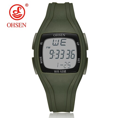 Digital Led Women Sport watches Blue silicone waterproof Lady Watch girl boy wristwatch stopwatch relogio feminino: Army Green Watch