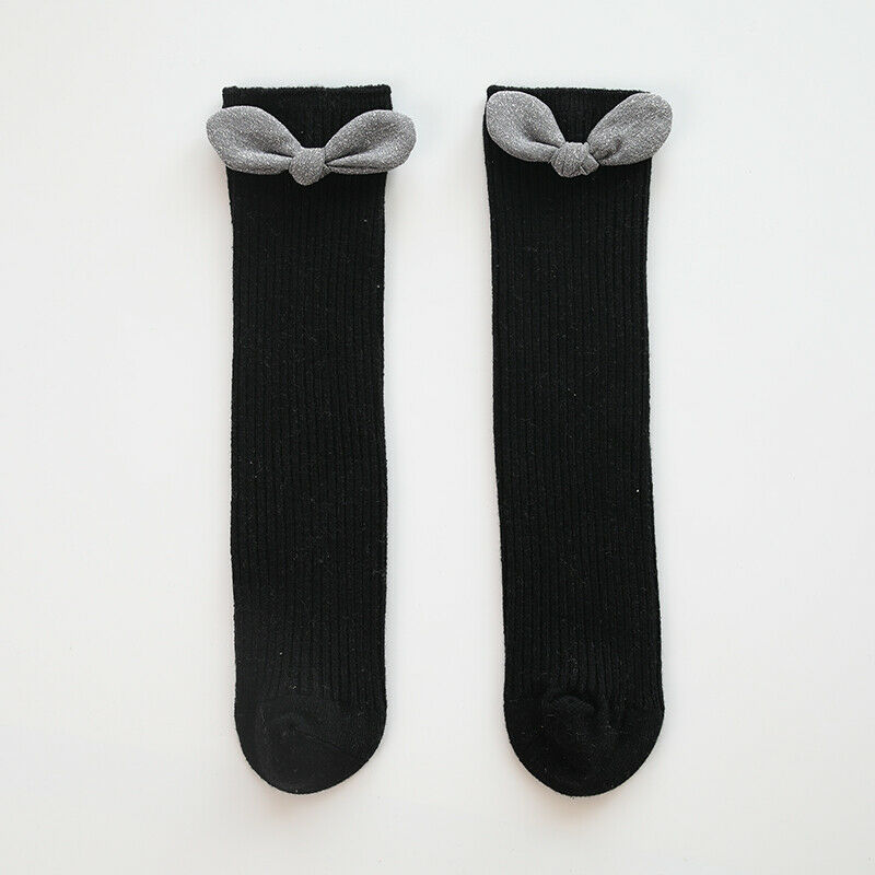 Neugeborenen Baby Baby Mädchen Socken Solide Bogen Knie Hohe Socken Herbst Winter Warme Kinder: Black / S