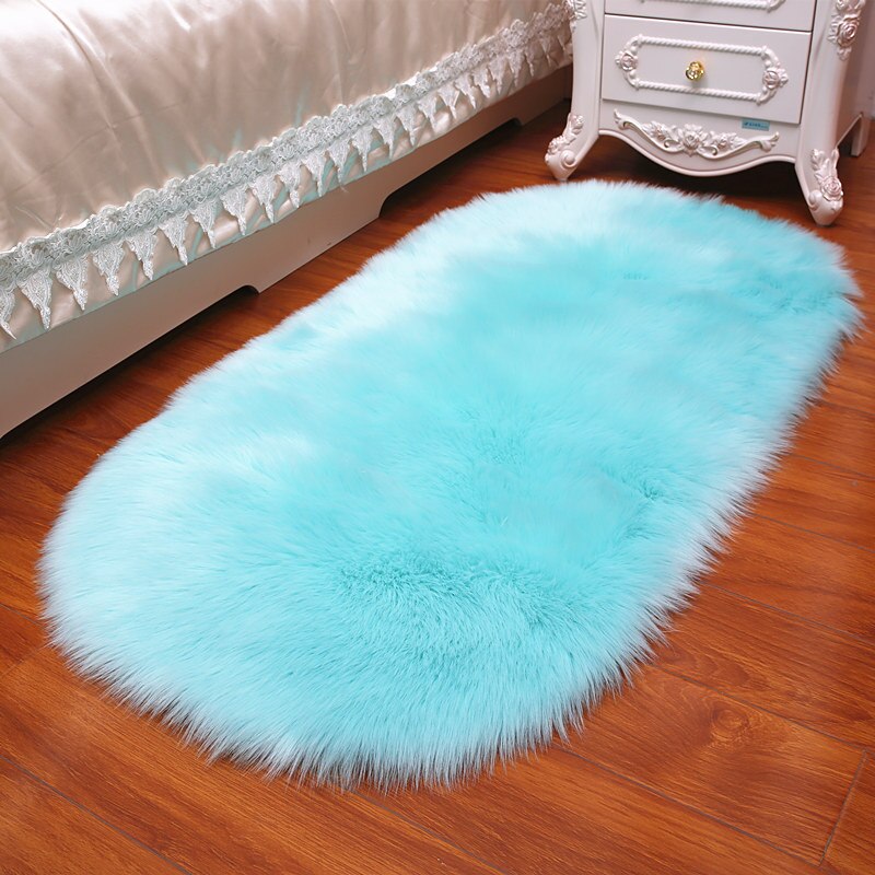 Tapis en peau de mouton moelleux fourrure Faux tapis et tapis pour la maison salon épais lit chambre zone tapis cheveux longs solide tapis décor à la maison: 60x90cm / Blue