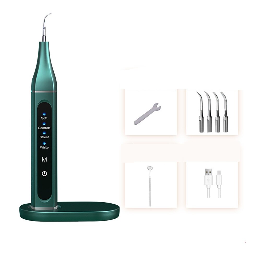 Home Ultrasonic Calculus Remover Portable Electric Dental Scaler Tooth Tartar Plaque Sonic Smoke Stains Teeth White Touch Screen: ToothPlaque-green