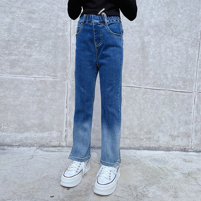 Pantalones vaqueros informales para adolescentes, Jeans rectos de cintura elástica, Color azul, 12