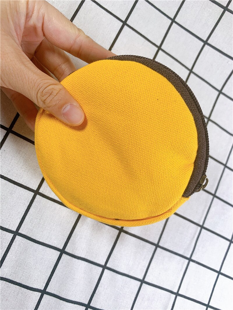 1pc Craft Bags Mini Coin Purses Round Solid Color Canvas Economic Cotton And Linen Zipper Blank Pouches: Yellow