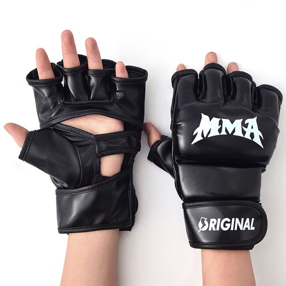 1 Pair Thick Boxing Gloves MMA Gloves Half finger Sanda Taekwondo Fight MMA Sandbag Gloves TKD Training Equipment: black / 21cm