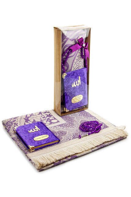 Gebed Tapijt Met Yasin Surah Boek Tasbih Rozenkrans Islamitische Set Voor Moslim Ramadan Gebed Matten Voor Thuis Moskee moslims Hol: Paars
