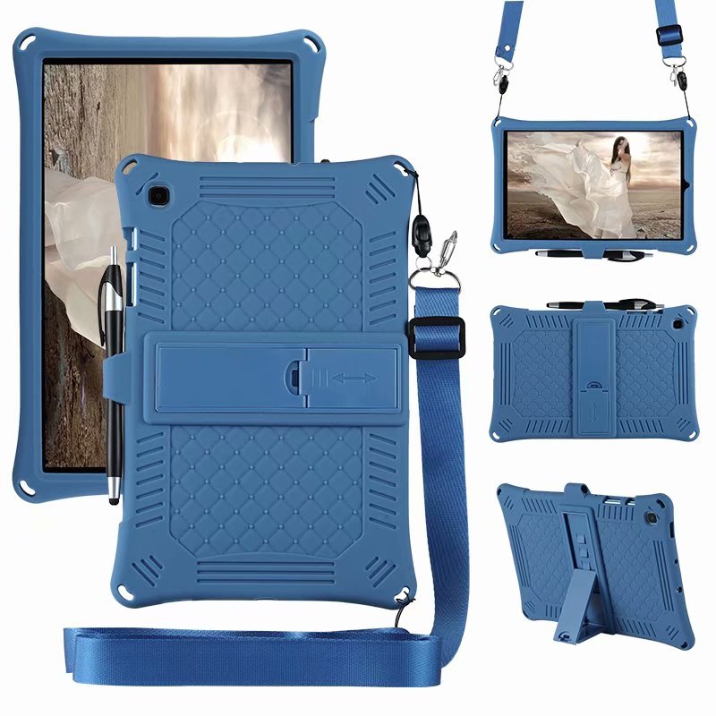 For Galaxy Tab S6 Lite 10.4 kids Case For Samsung Galaxy Tab S6 Lite P610 P615 Tablet Case Silicon Cover + pen + strap: darkblue