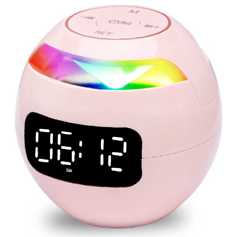 Digital Alarm Clock for Kids, Multifunctional Bass Bluetooth Portable Wireless Speaker with Radio Alarm Clock: Pink