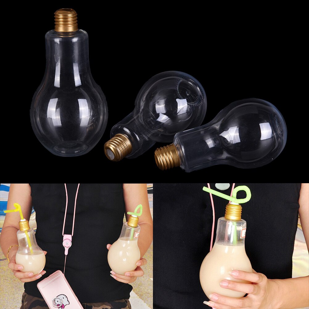 1 pz forma di lampadina carina bottiglia vuota bottiglia di plastica trasparente tazza di bevanda regalo di moda copertura dorata