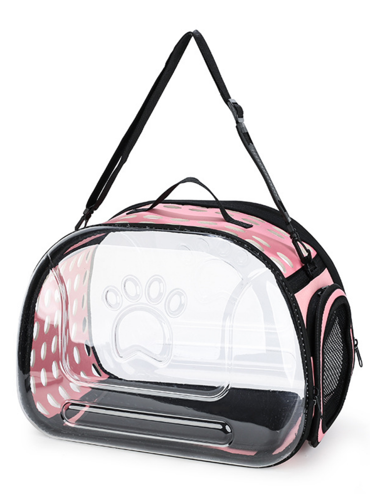 Large Space Foldable Pet Bag Portable Comfortable Breathable Pet Cat Transparent Portable EVA Polymer Foam PU Leather Material: pink / Medium